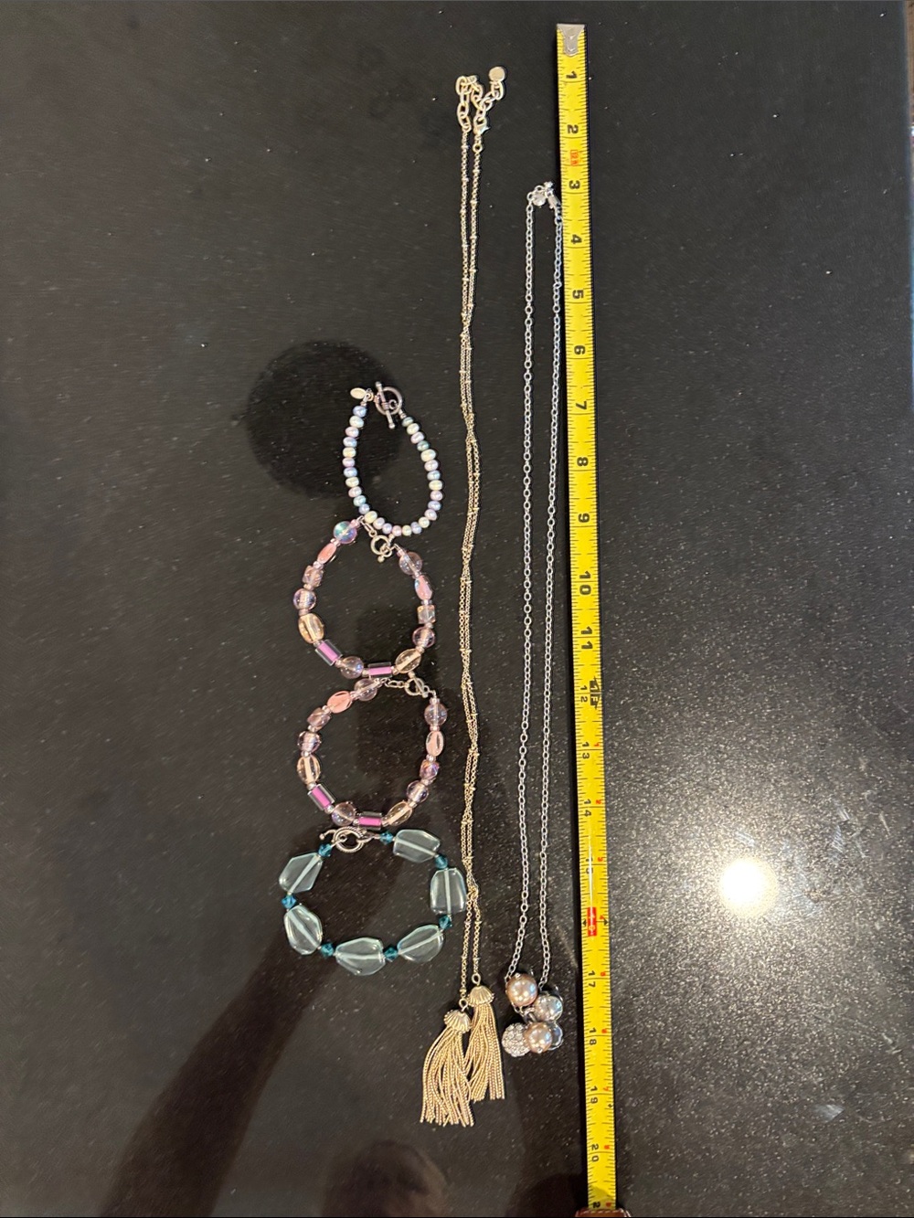 Multi-Strand Pink and Teal Beaded Women's Necklace with Tassel